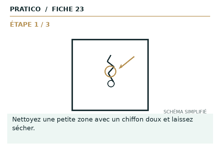 Schéma animé des gestes et du point d’arrêt pour Éraflure légère de peinture