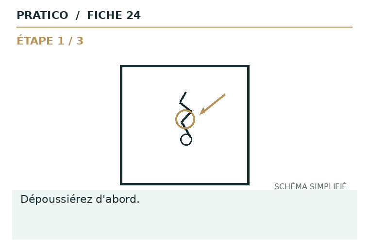 Schéma animé des gestes et du point d’arrêt pour Trace de meuble sur le mur
